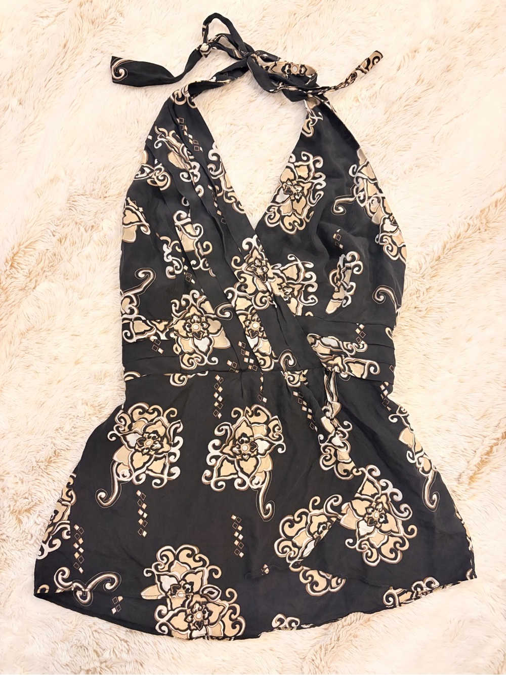 🖤 Vintage Y2K Le Château Halter Scarf Top S Floral Boho Fairycore Going Out Euro